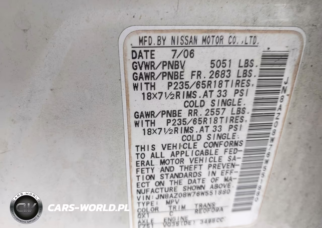 2006 Nissan Murano Sl VIN:JN8AZ08W76W551880 - 9