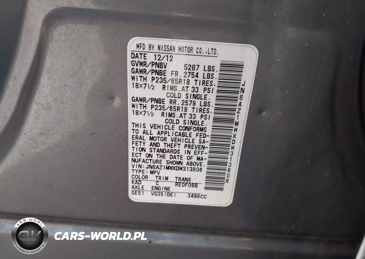 2013 Nissan Murano S VIN:JN8AZ1MWXDW313806 - 9