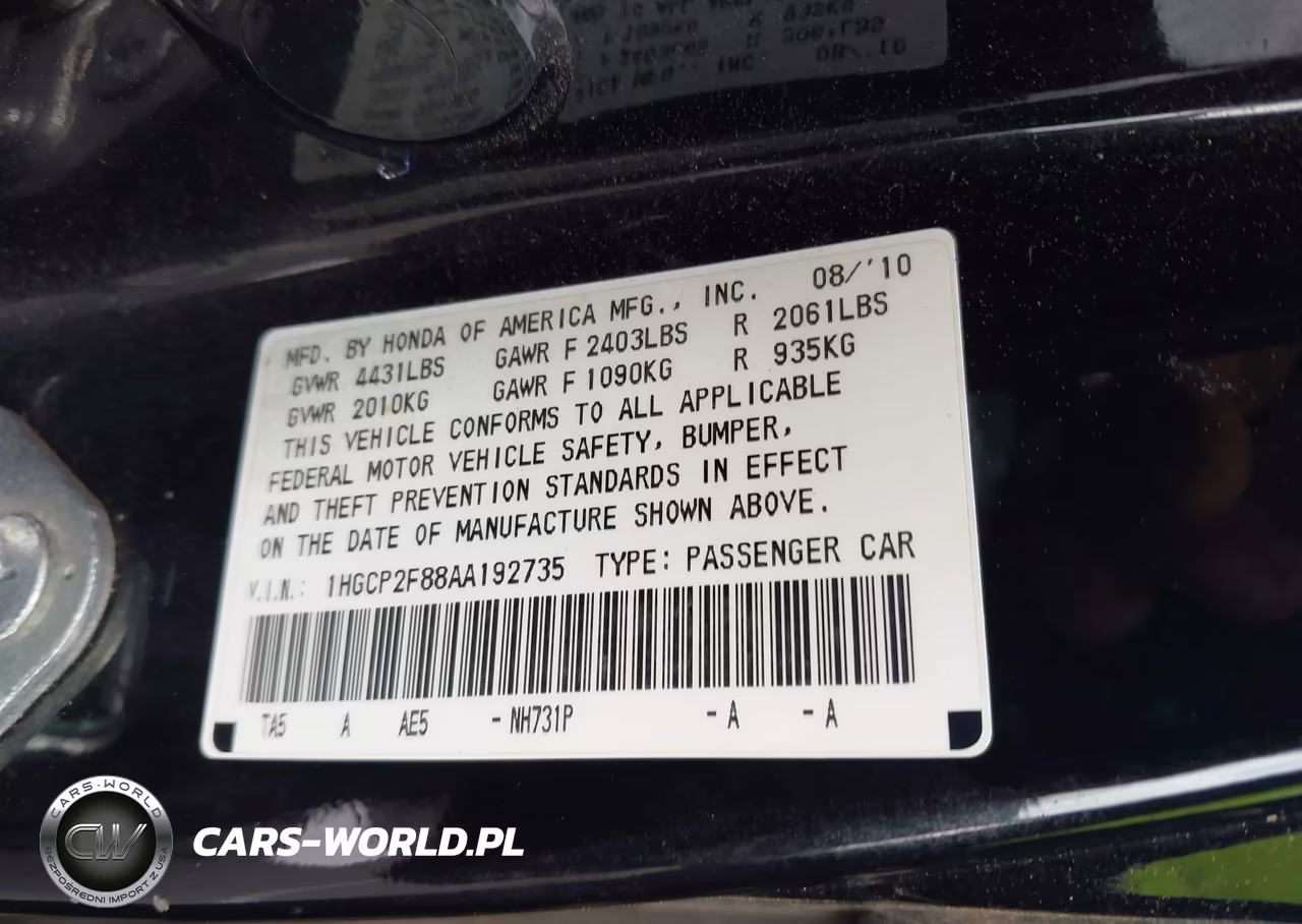 2010 Honda Accord 2.4 Ex-L VIN:1HGCP2F88AA192735 - 9
