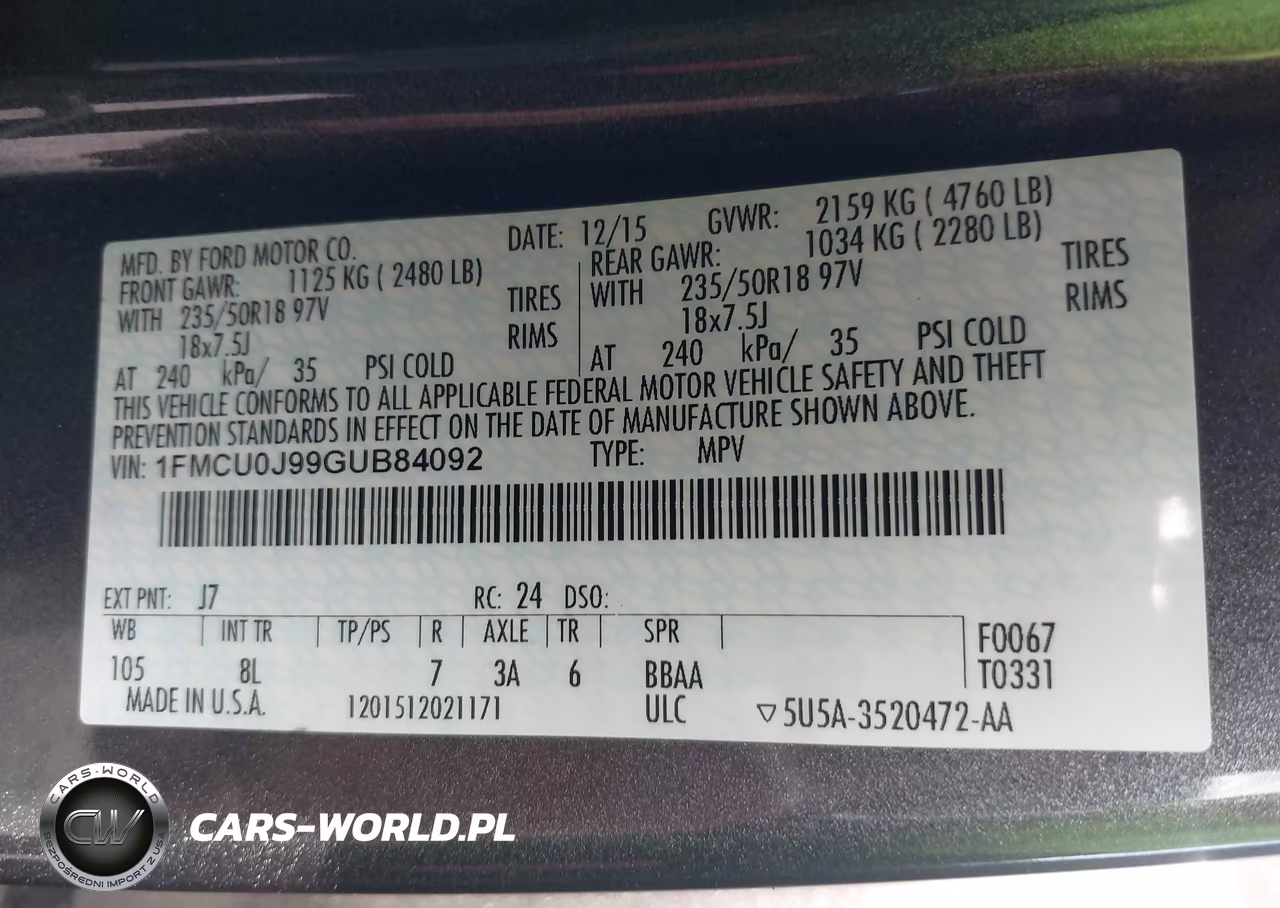 2016 Ford Escape Titanium VIN:1FMCU0J99GUB84092 - 9