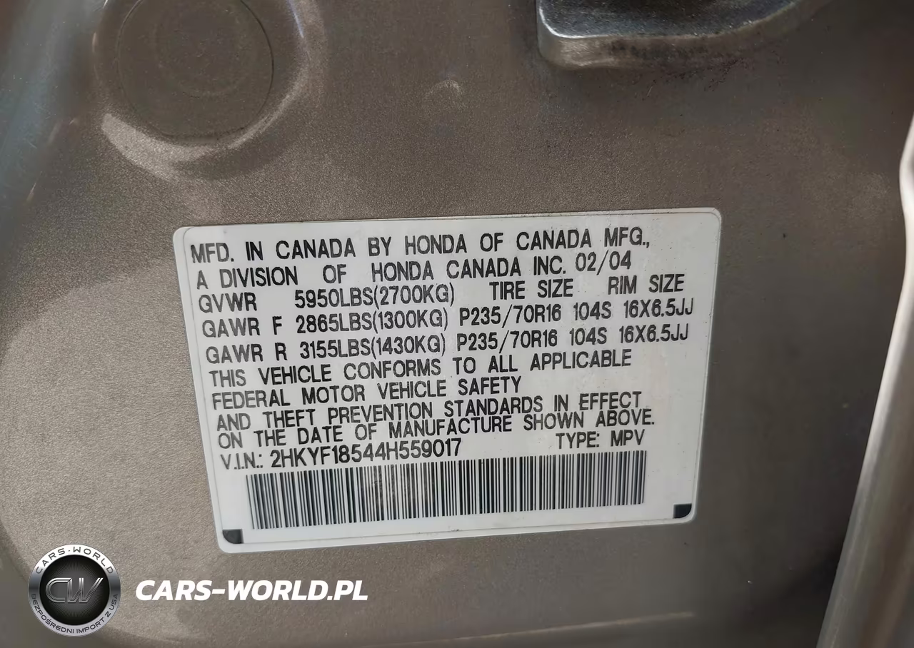 2004 Honda Pilot Ex-L VIN:2HKYF18544H559017 - 9