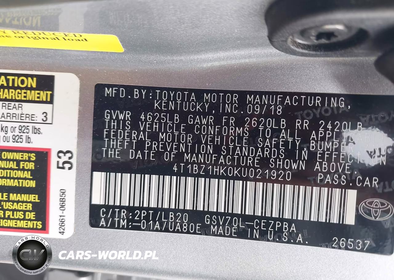 2019 Toyota Camry Xse V6 VIN:4T1BZ1HK0KU021920 - 9
