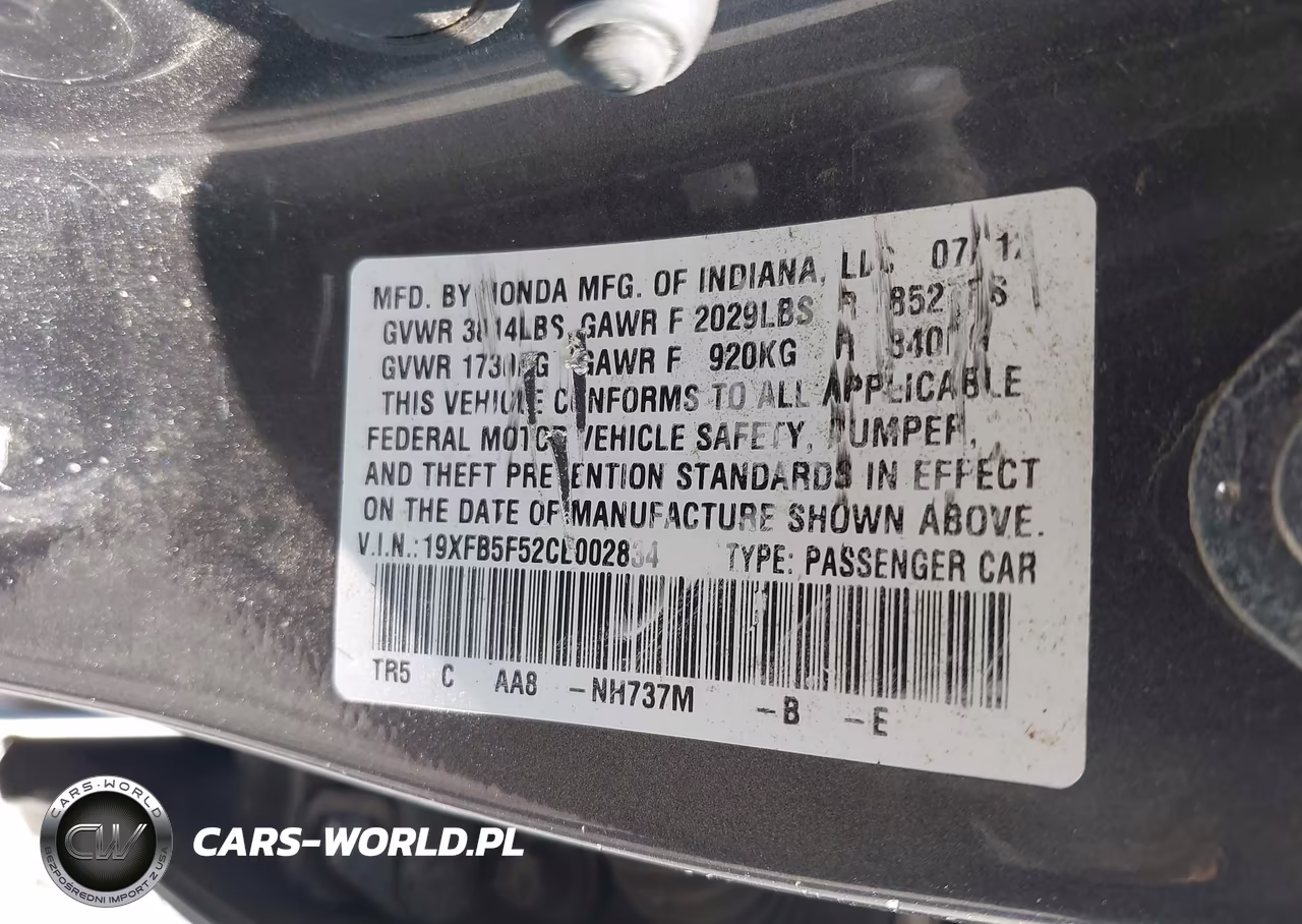 2012 Honda Civic Natural Gas VIN:19XFB5F52CE002834 - 9