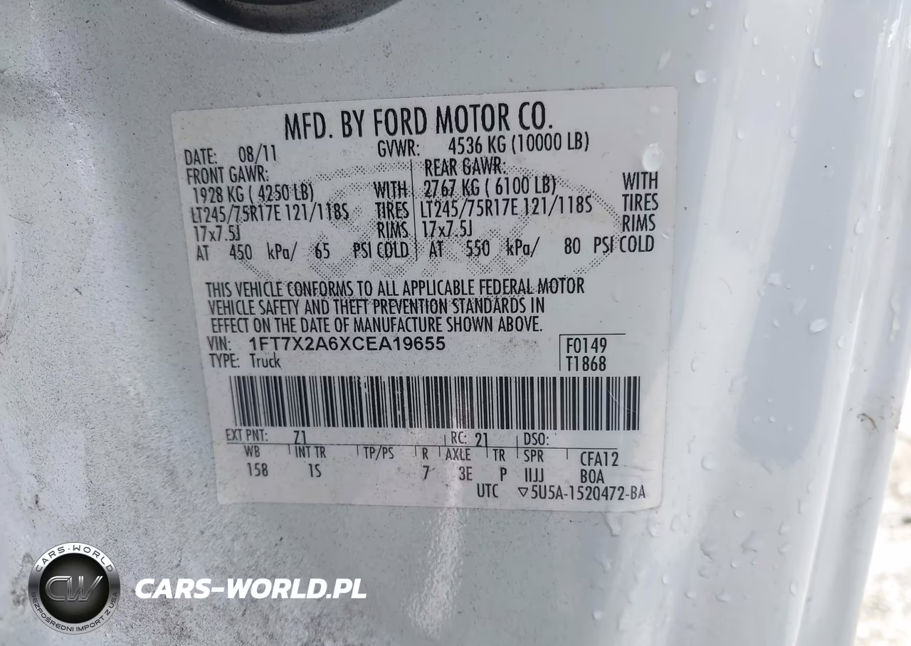 2012 Ford F-250 Xl VIN:1FT7X2A6XCEA19655 - 9