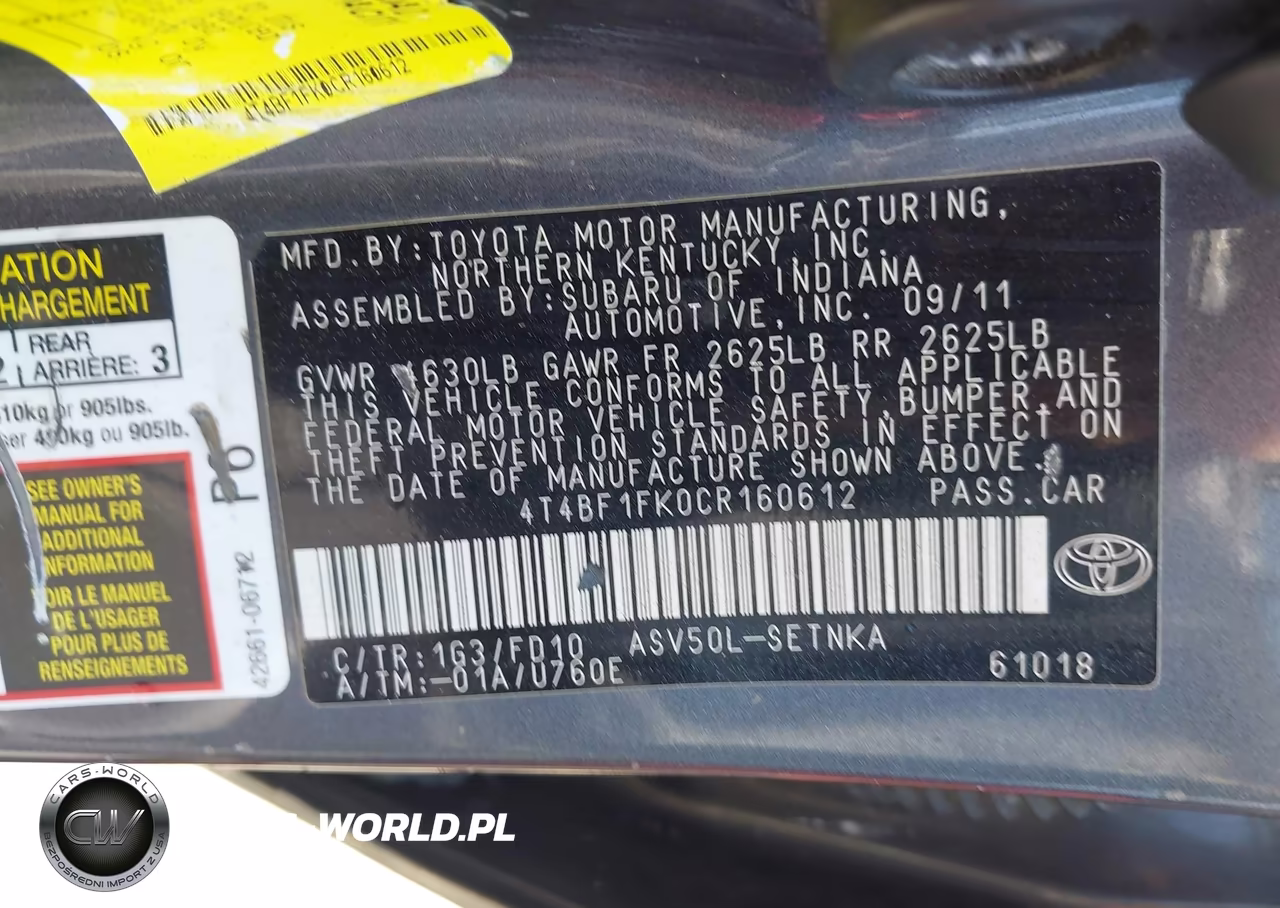 2012 Toyota Camry Le VIN:4T4BF1FK0CR160612 - 9