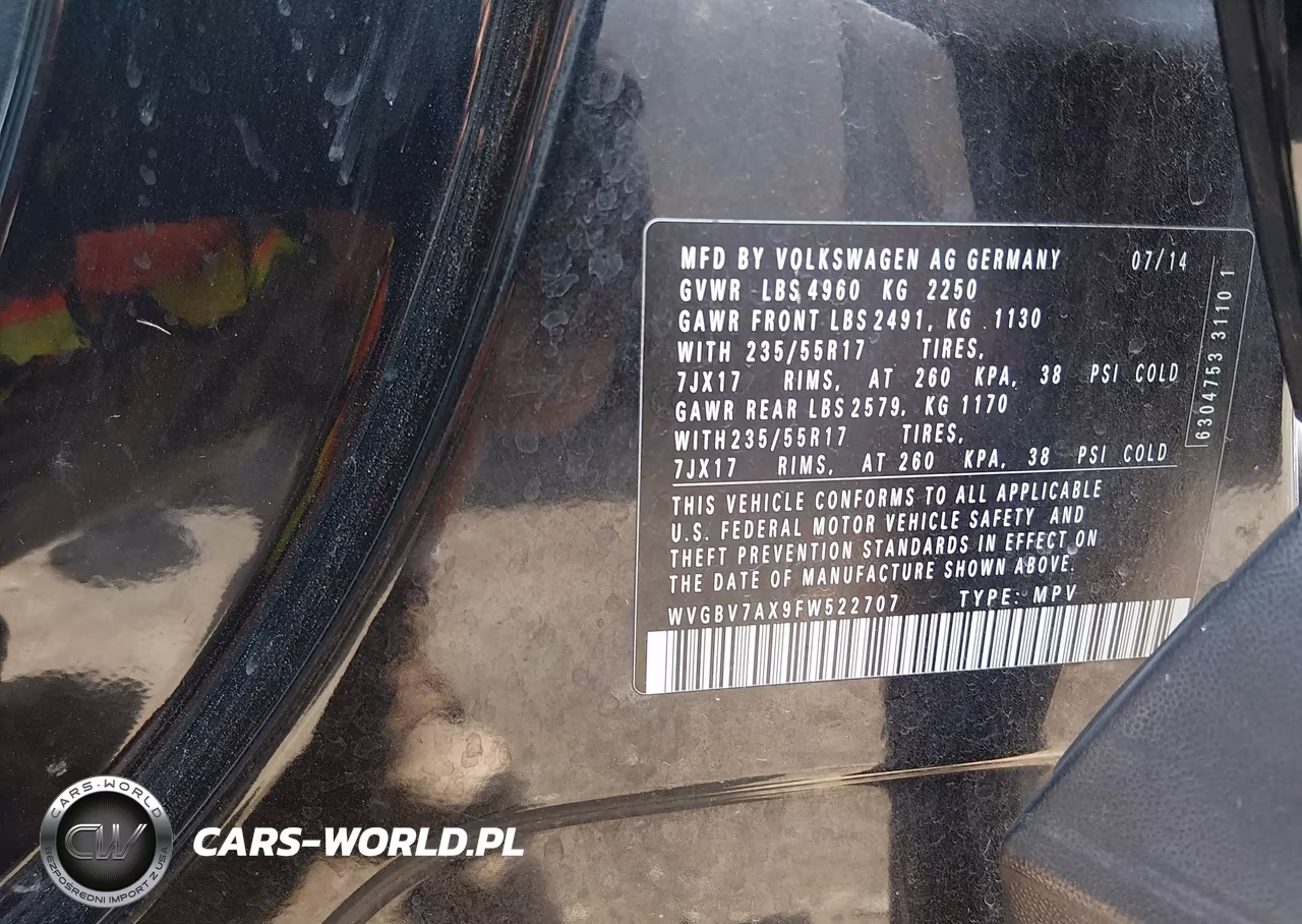 2015 Volkswagen Tiguan S VIN:WVGBV7AX9FW522707 - 9
