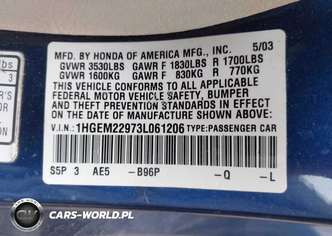 2003 Honda Civic Ex VIN:1HGEM22973L061206 - 9