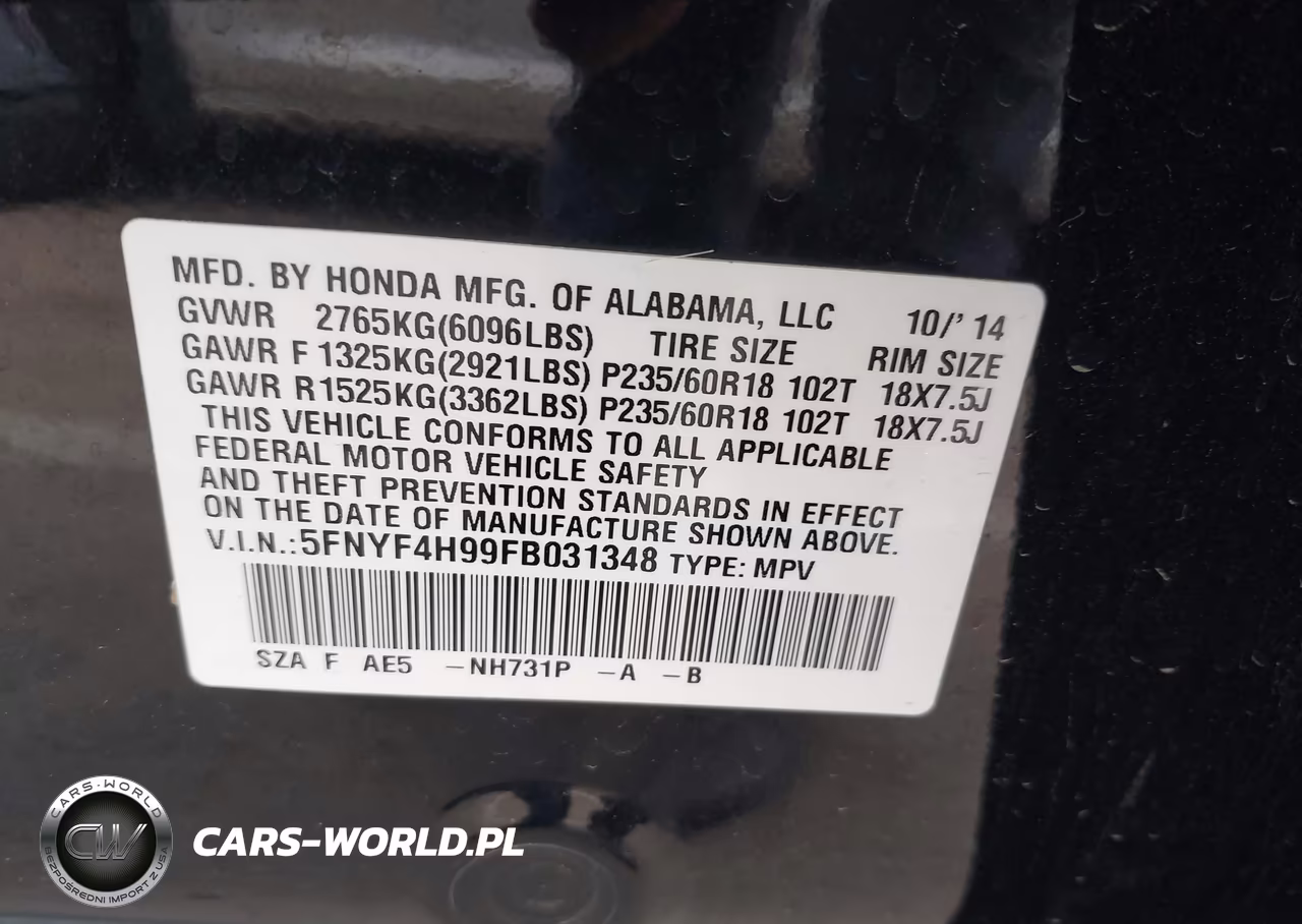 2015 Honda Pilot Touring VIN:5FNYF4H99FB031348 - 9