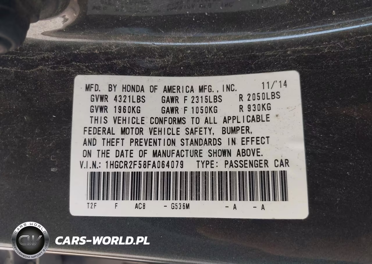 2015 Honda Accord Sport VIN:1HGCR2F58FA064079 - 9