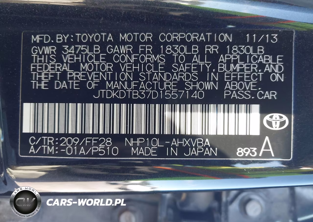2013 Toyota Prius C Two VIN:JTDKDTB37D1557140 - 9