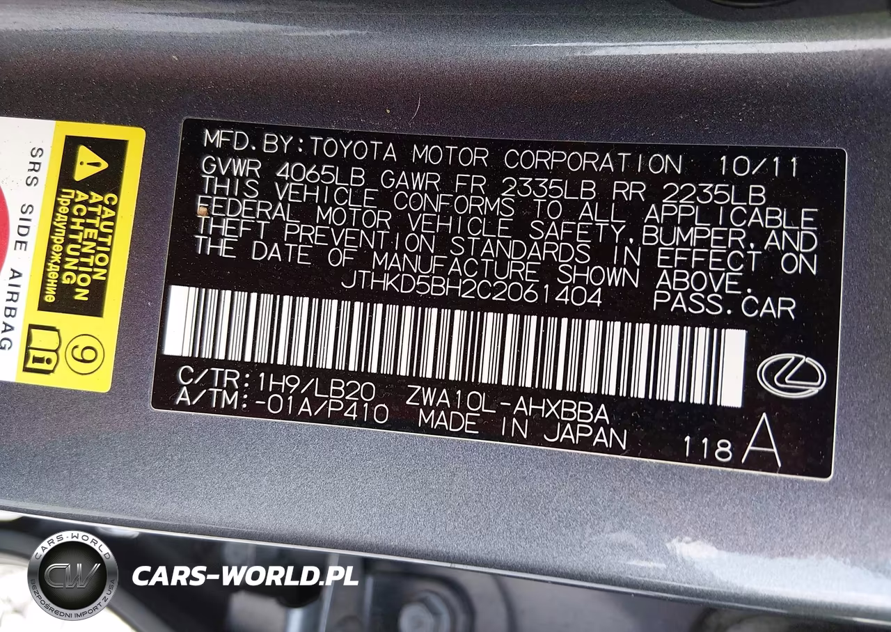 2012 Lexus Ct 200H Premium VIN:JTHKD5BH2C2061404 - 9