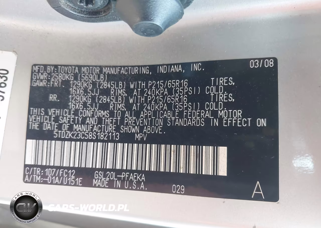 2008 Toyota Sienna Le VIN:5TDZK23C58S182113 - 9