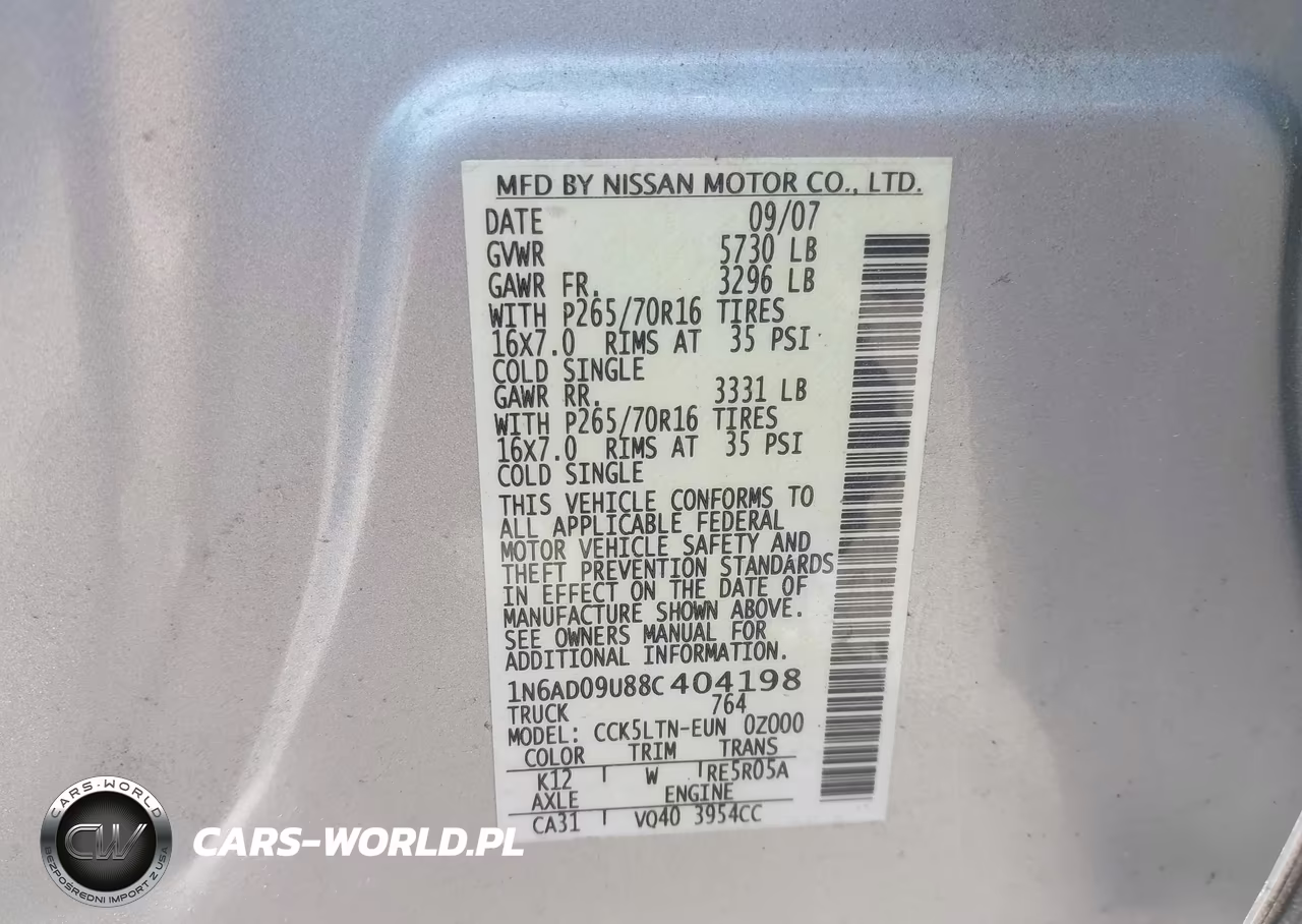 2008 Nissan Frontier Se VIN:1N6AD09U88C404198 - 9