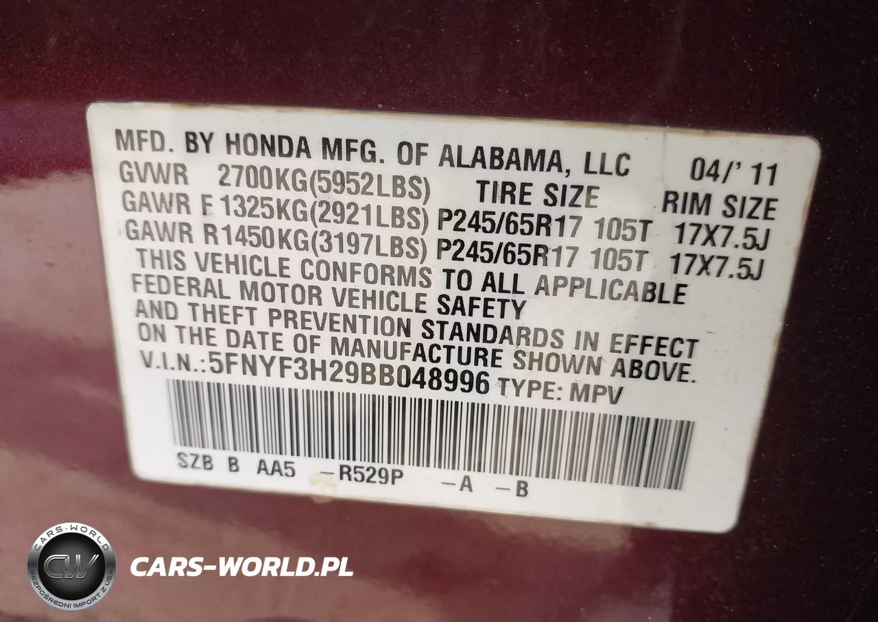 2011 Honda Pilot Lx VIN:5FNYF3H29BB048996 - 9
