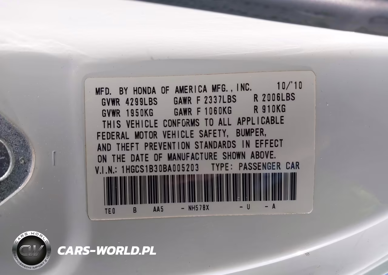 2011 Honda Accord 2.4 Lx-S VIN:1HGCS1B30BA005203 - 9