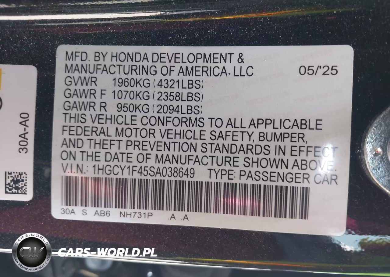 2025 Honda Accord Se VIN:1HGCY1F45SA038649 - 9