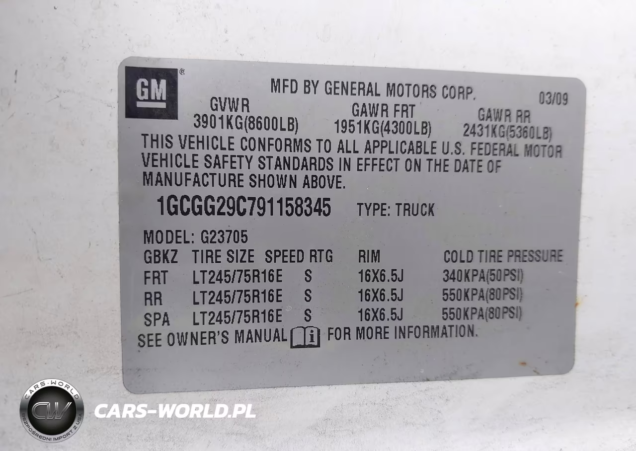 2009 Chevrolet Express Cargo Van Work Van VIN:1GCGG29C791158345 - 9