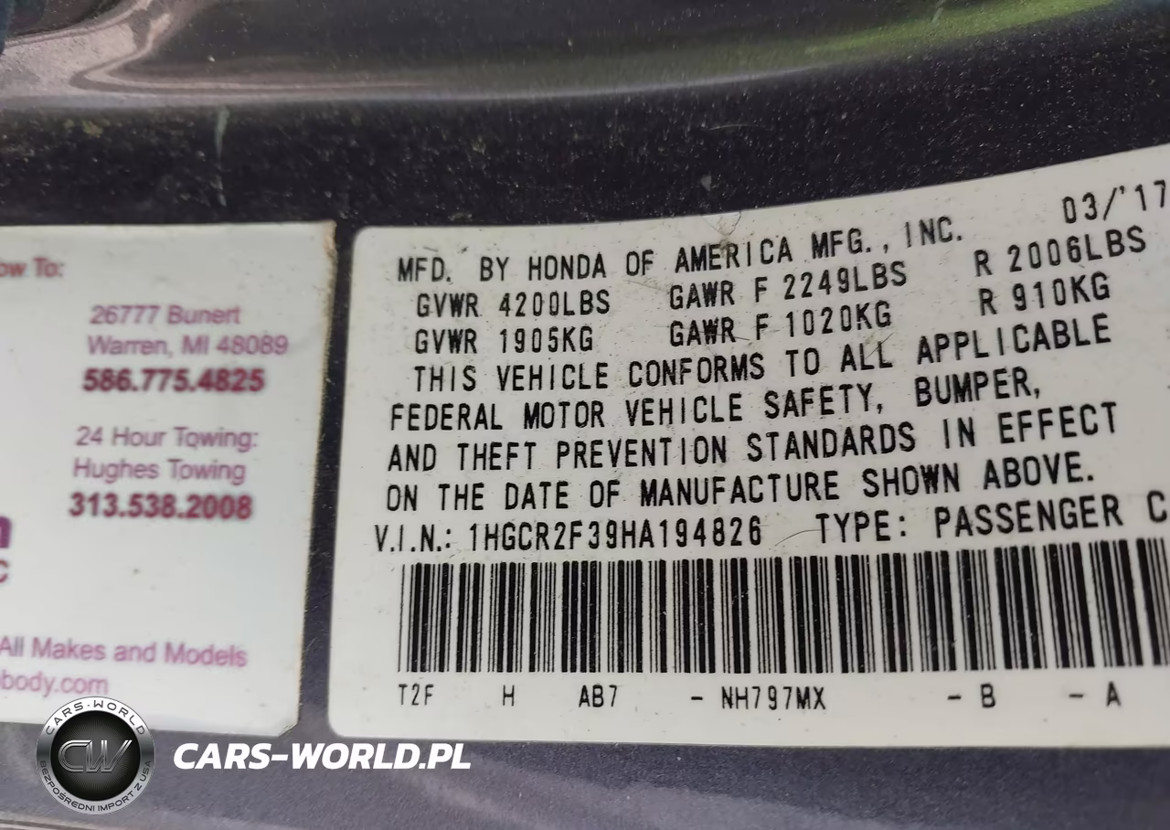 2017 Honda Accord Lx VIN:1HGCR2F39HA194826 - 9