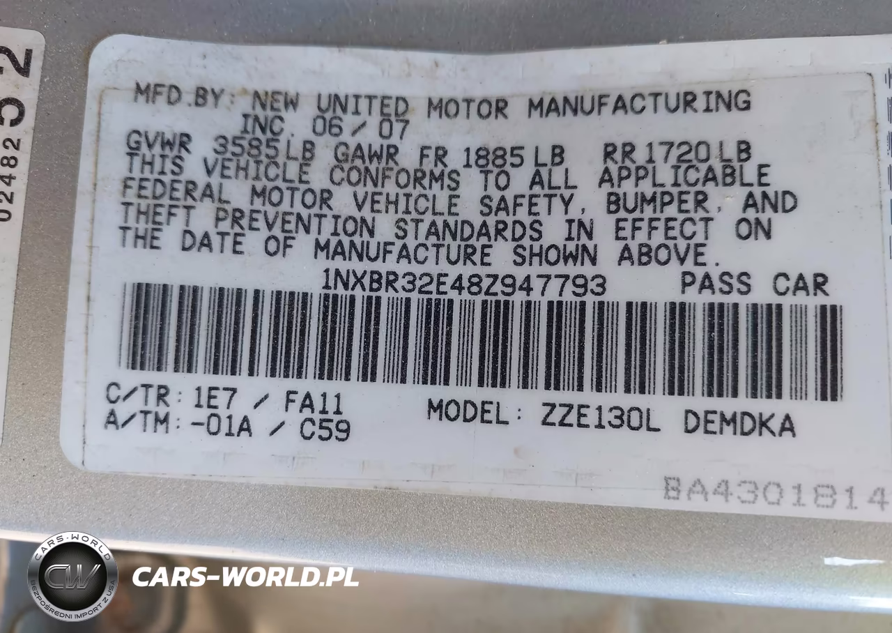 2008 Toyota Corolla Ce VIN:1NXBR32E48Z947793 - 9