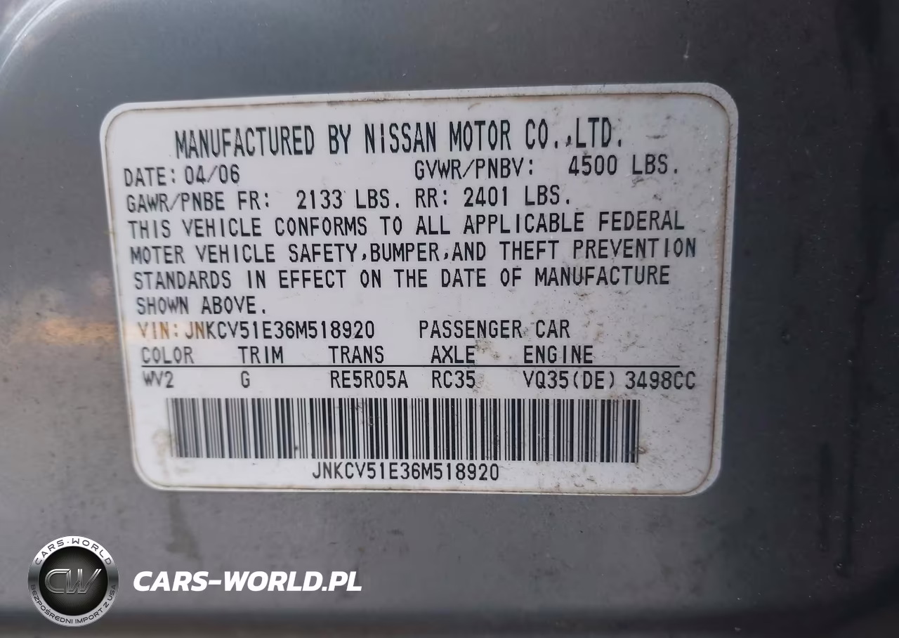 2006 Infiniti G35 VIN:JNKCV51E36M518920 - 9