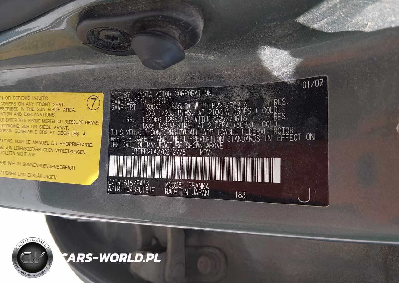 2007 Toyota Highlander 3Rd Row VIN:JTEEP21A270212778 - 9