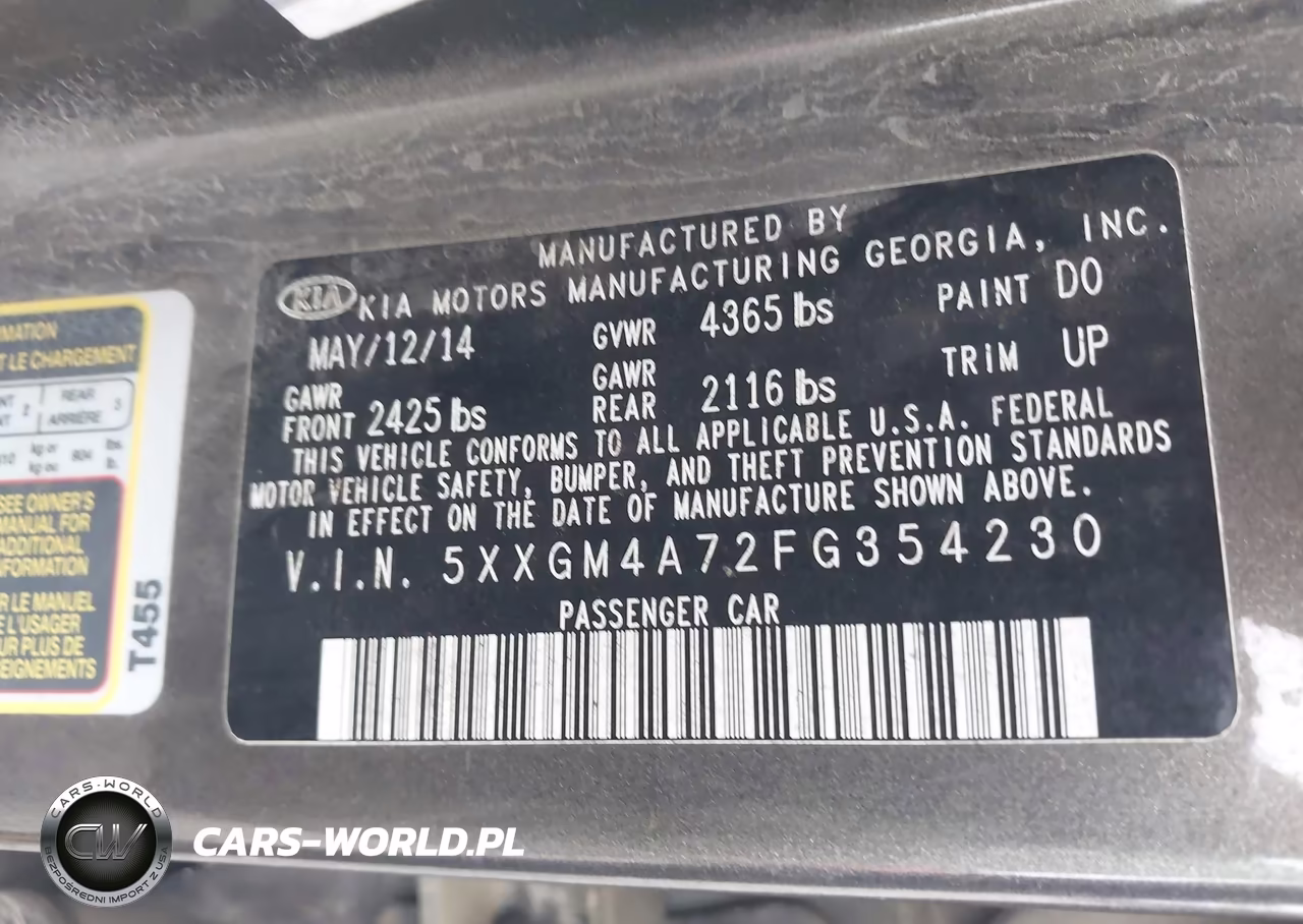 2015 Kia Optima Lx VIN:5XXGM4A72FG354230 - 9