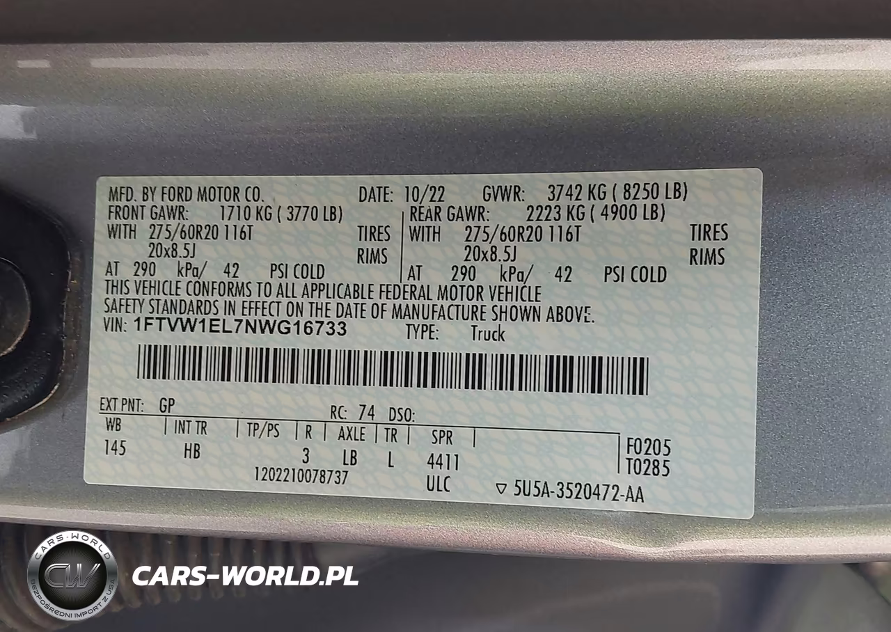 2022 Ford F-150 Lightning Lariat VIN:1FTVW1EL7NWG16733 - 9