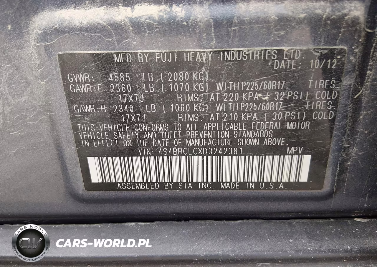 2013 Subaru Outback 2.5I Limited VIN:4S4BRCLCXD3242381 - 9