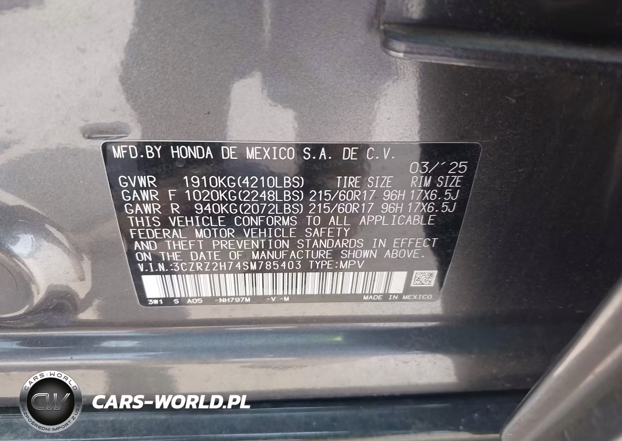 2025 Honda Hr-V Awd Ex-L VIN:3CZRZ2H74SM785403 - 9