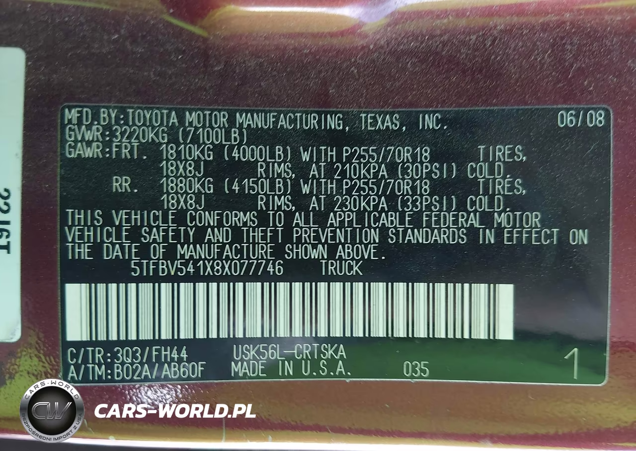 2008 Toyota Tundra Base 5.7L V8 VIN:5TFBV541X8X077746 - 9