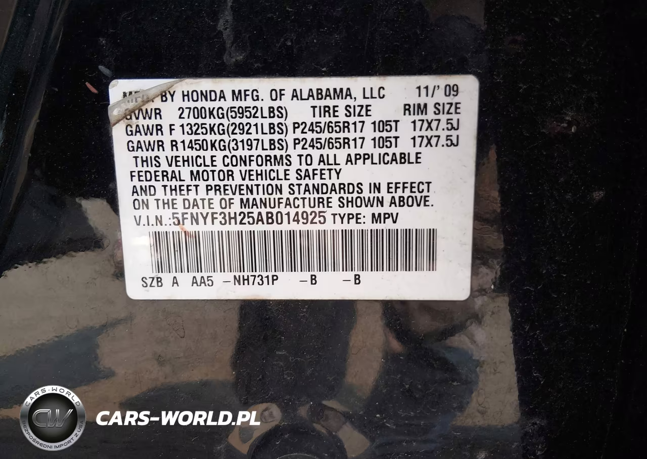 2010 Honda Pilot Lx VIN:5FNYF3H25AB014925 - 9