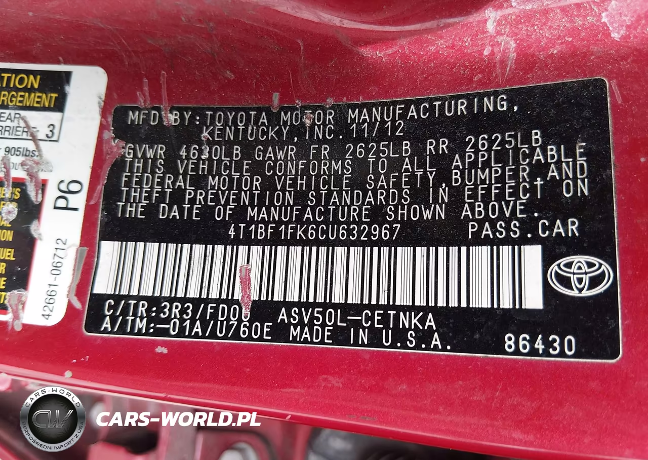 2012 Toyota Camry Le VIN:4T1BF1FK6CU632967 - 9