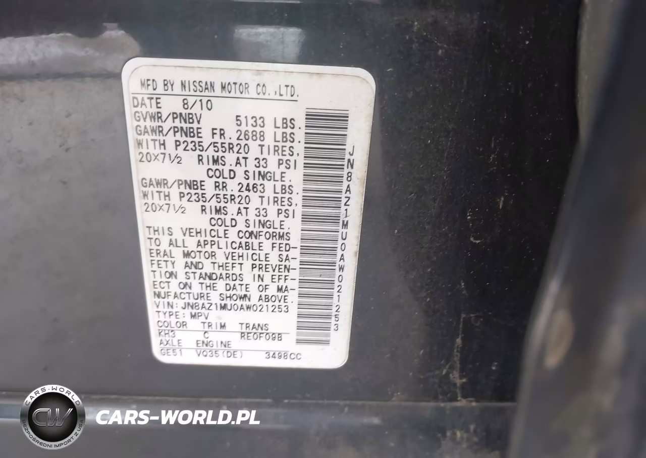 2010 Nissan Murano Le VIN:JN8AZ1MU0AW021253 - 9