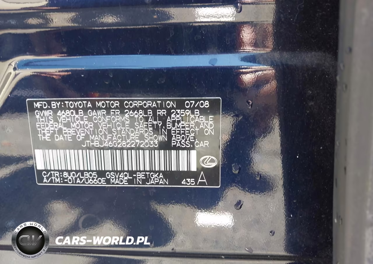 2008 Lexus Es 350 VIN:JTHBJ46G282272033 - 9