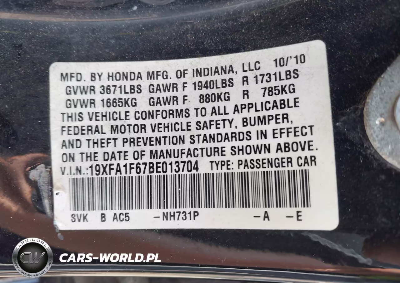2011 Honda Civic Lx-S VIN:19XFA1F67BE013704 - 9