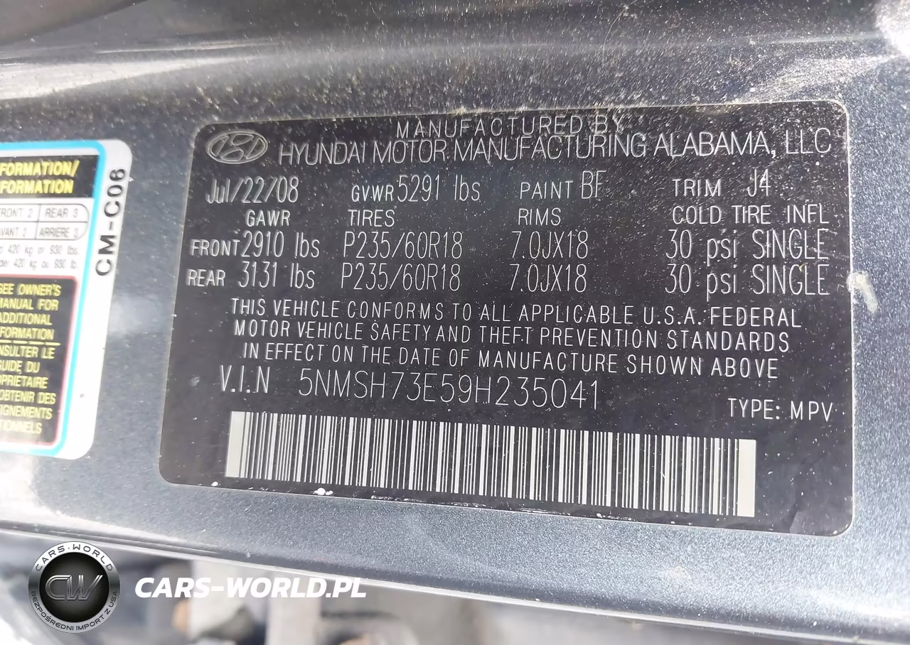 2009 Hyundai Santa Fe Se VIN:5NMSH73E59H235041 - 9