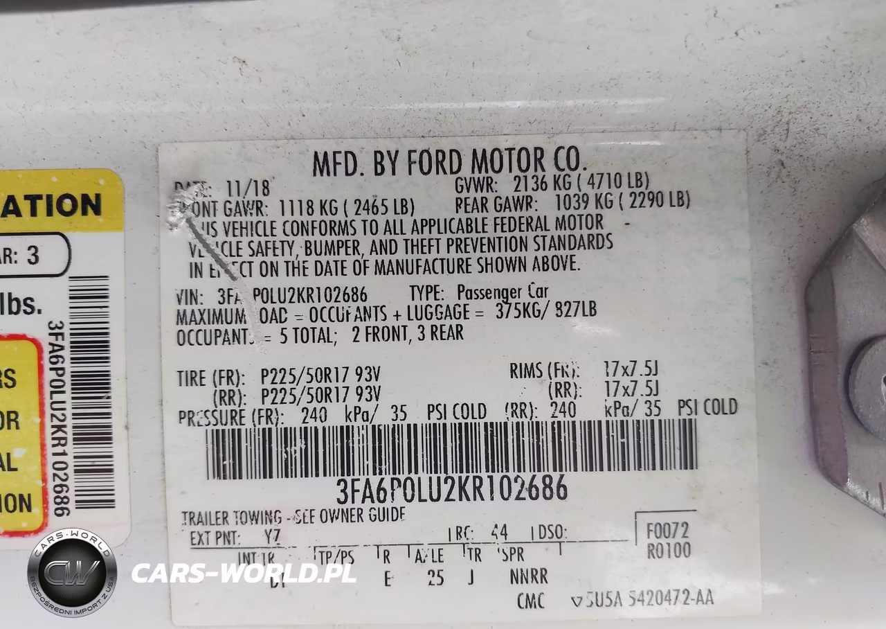 2019 Ford Fusion Hybrid Se VIN:3FA6P0LU2KR102686 - 9