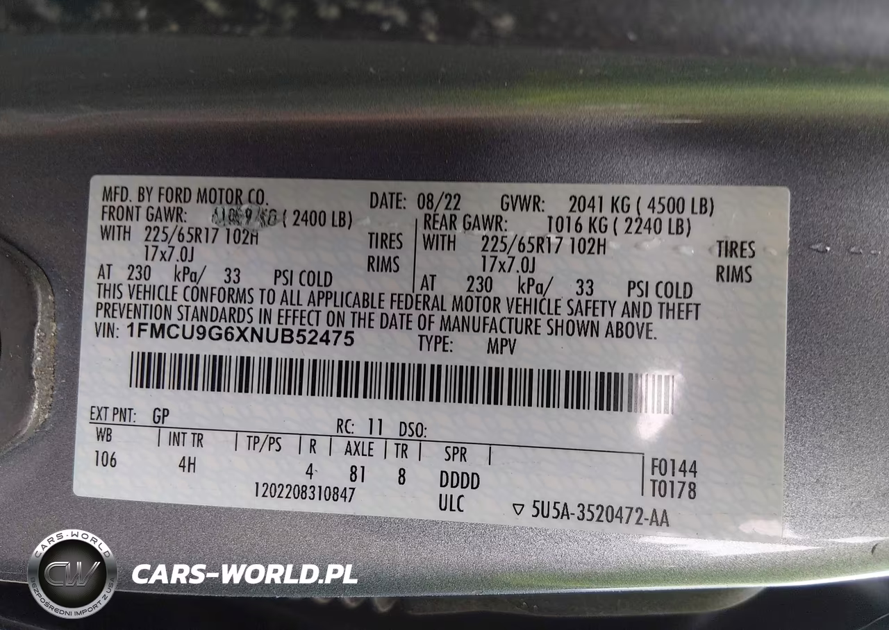 2022 Ford Escape Se VIN:1FMCU9G6XNUB52475 - 9