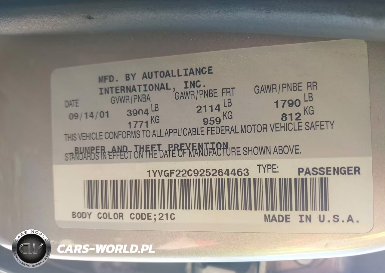 2002 Mazda 626 Lx VIN:1YVGF22C925264463 - 9