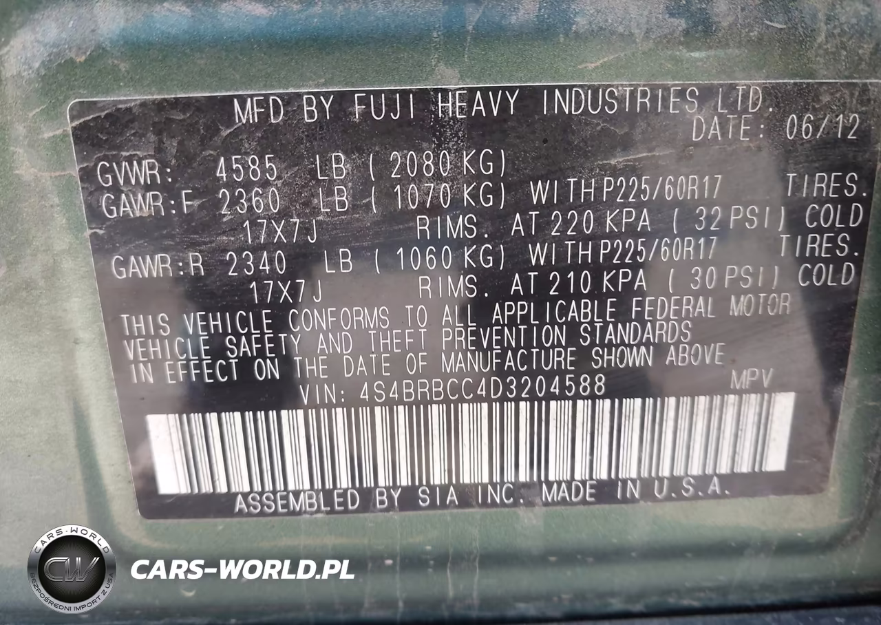 2013 Subaru Outback 2.5I Premium VIN:4S4BRBCC4D3204588 - 9