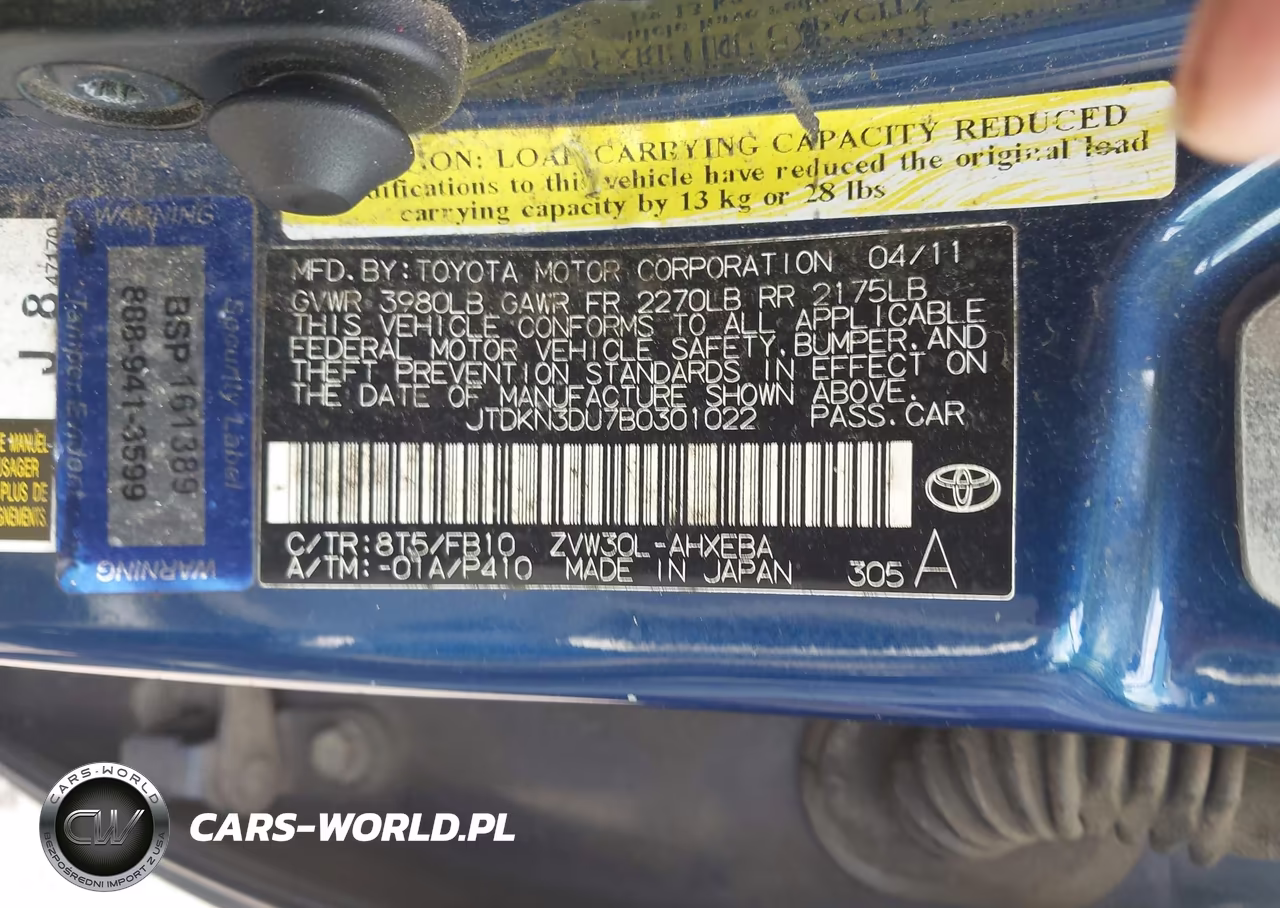 2011 Toyota Prius Two VIN:JTDKN3DU7B0301022 - 9