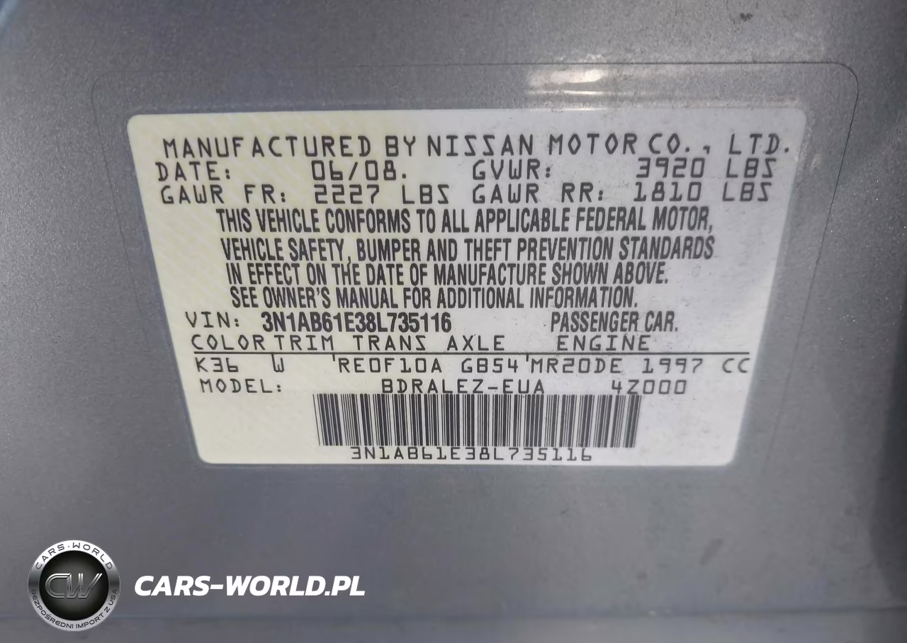 2008 Nissan Sentra 2.0S VIN:3N1AB61E38L735116 - 9
