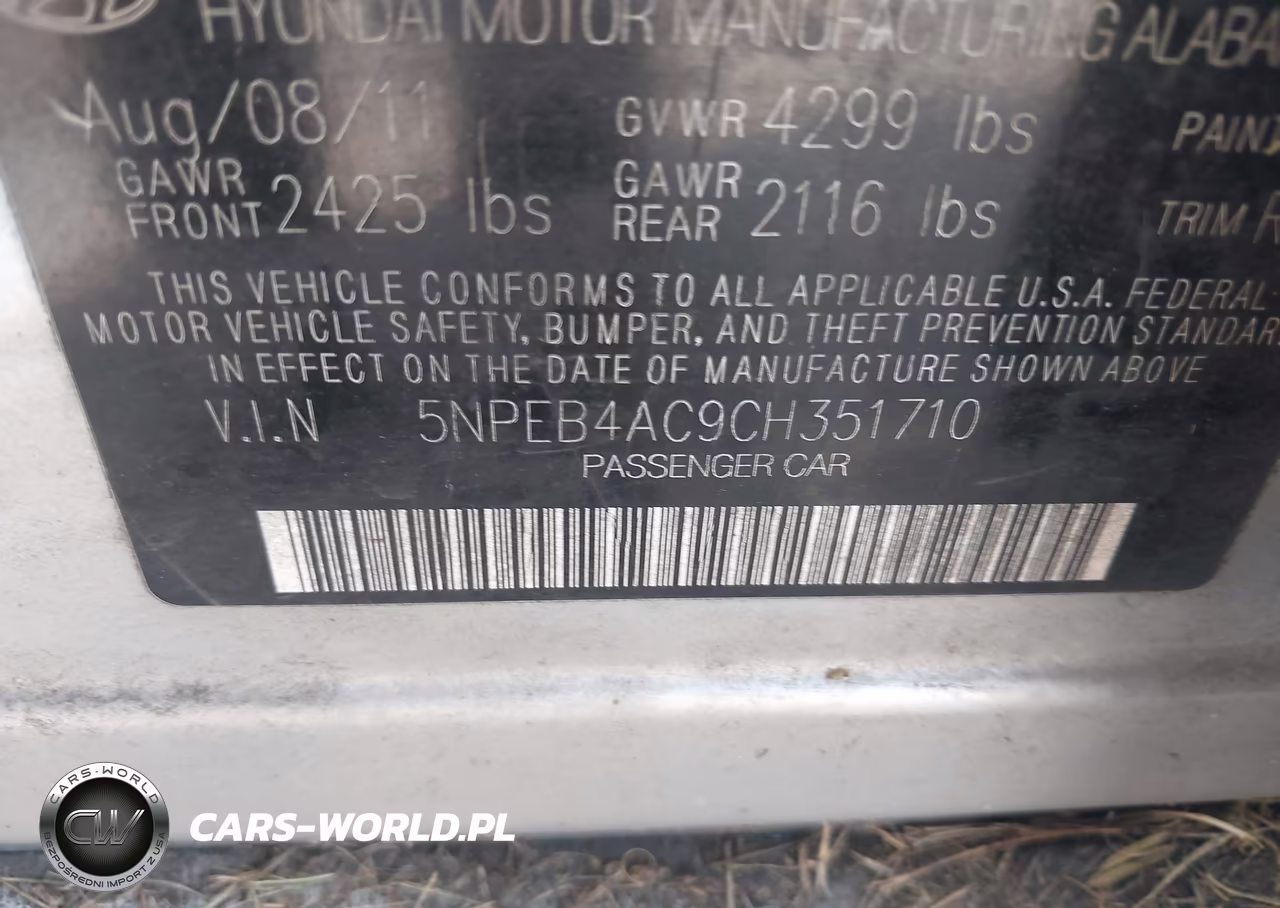 2012 Hyundai Sonata Gls VIN:5NPEB4AC9CH351710 - 9