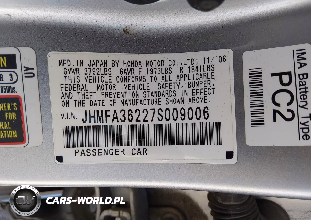 2007 Honda Civic Hybrid VIN:JHMFA36227S009006 - 9