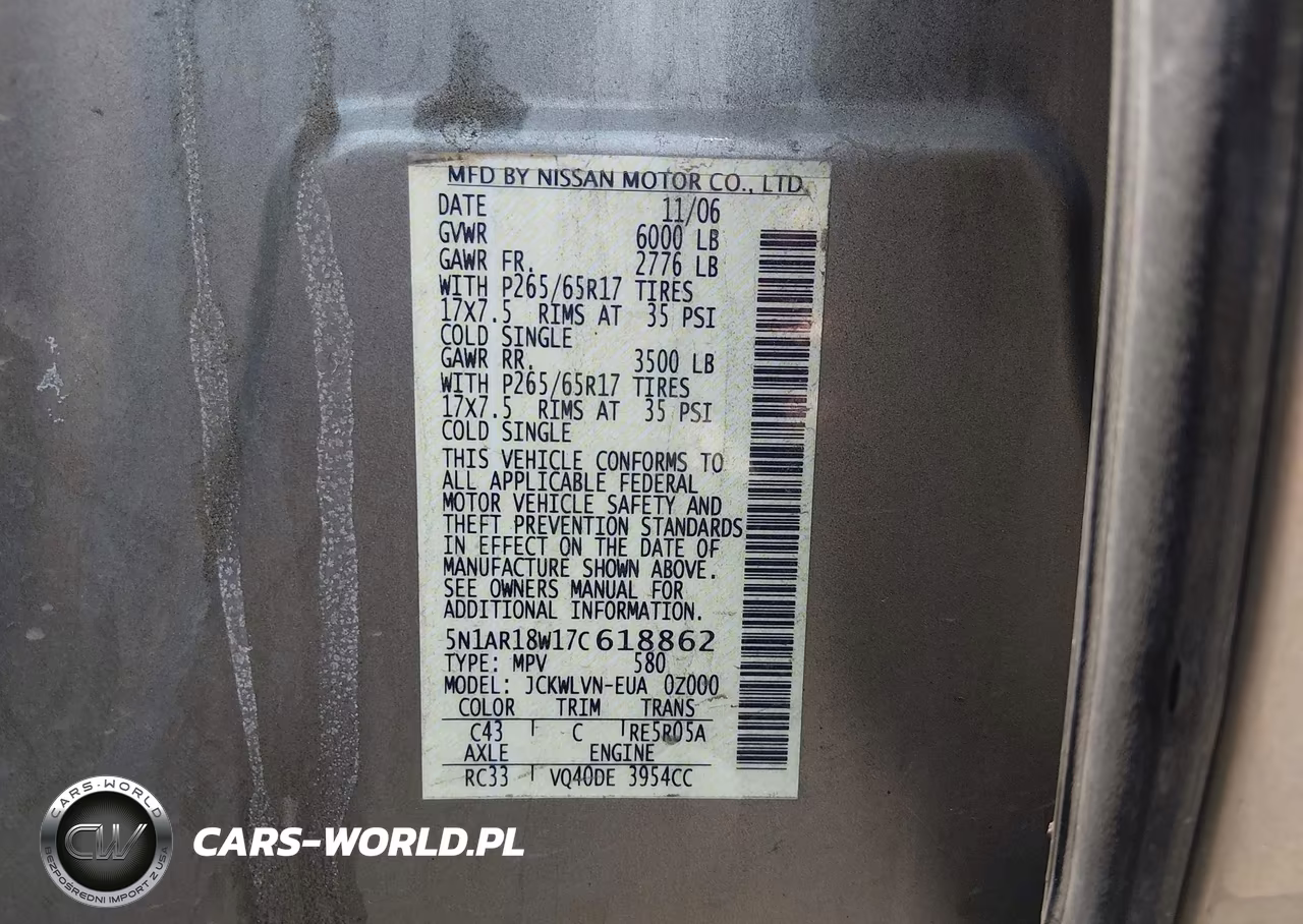 2007 Nissan Pathfinder Le VIN:5N1AR18W17C618862 - 9
