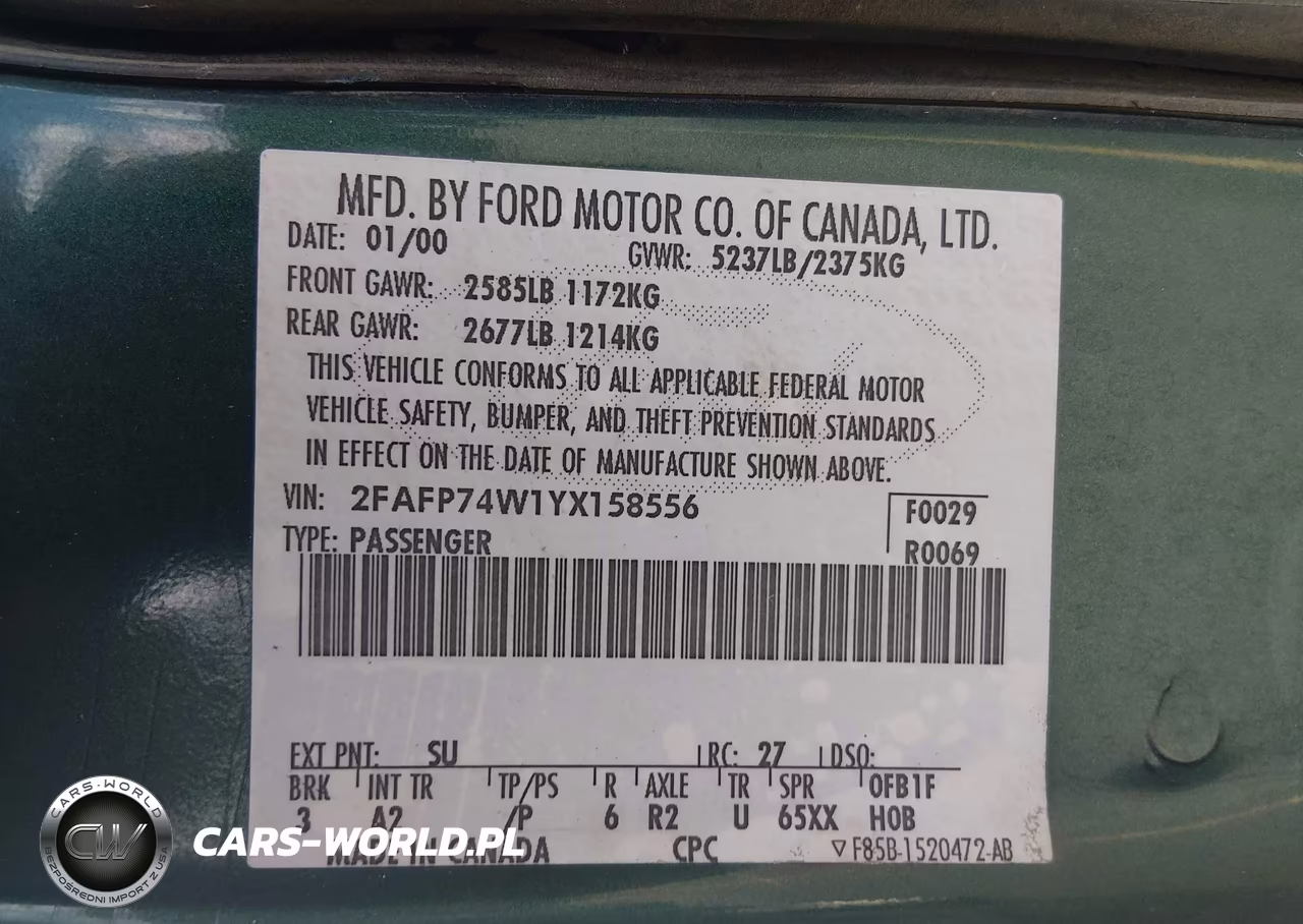 2000 Ford Crown Victoria Lx VIN:2FAFP74W1YX158556 - 9