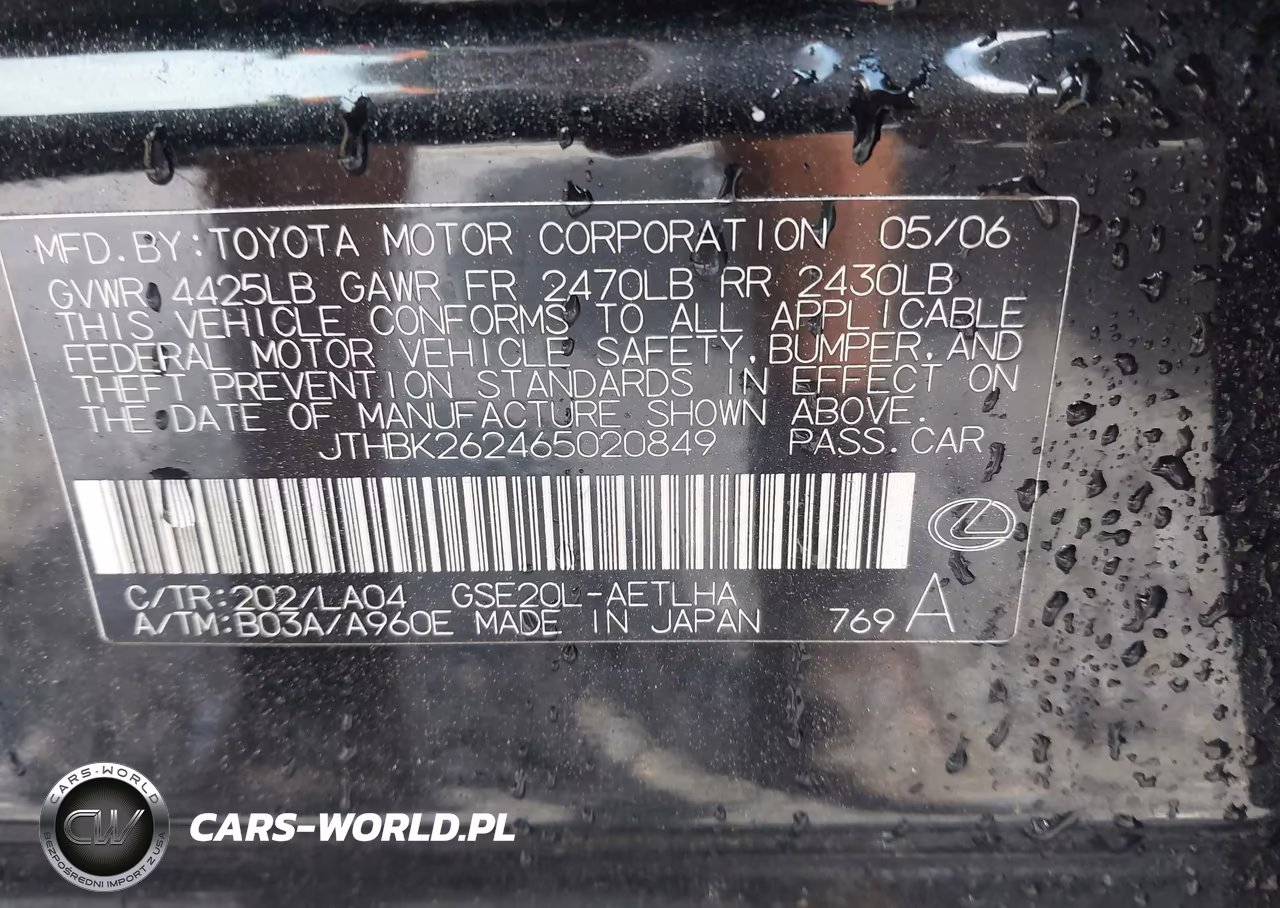 2006 Lexus Is 250 VIN:JTHBK262465020849 - 9