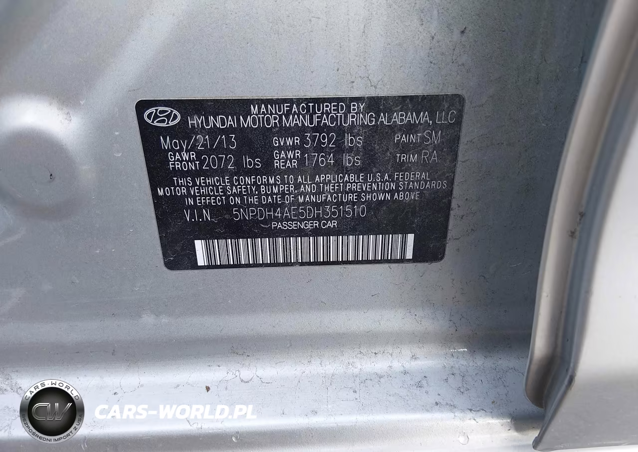 2013 Hyundai Elantra Gls VIN:5NPDH4AE5DH351510 - 9