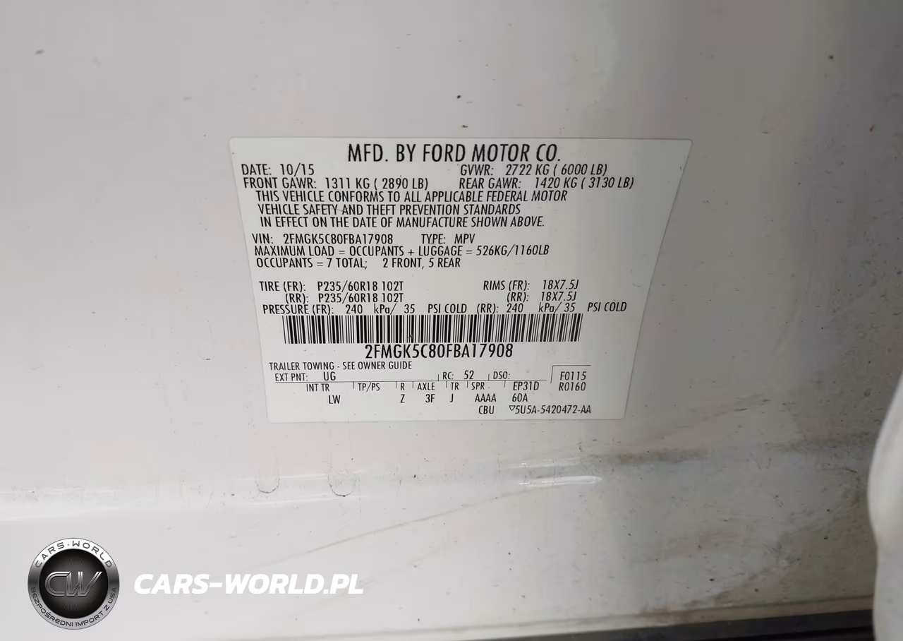 2015 Ford Flex Sel VIN:2FMGK5C80FBA17908 - 9