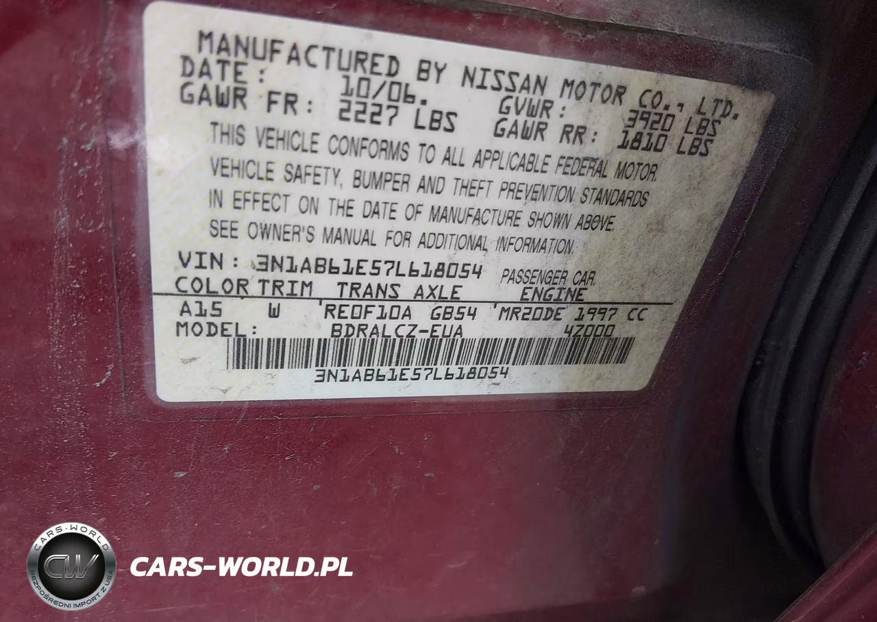 2007 Nissan Sentra 2.0 VIN:3N1AB61E57L618054 - 9
